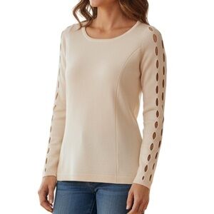 Ellie Tahari extra fine merino wool cut out Creme sweater top size Xs